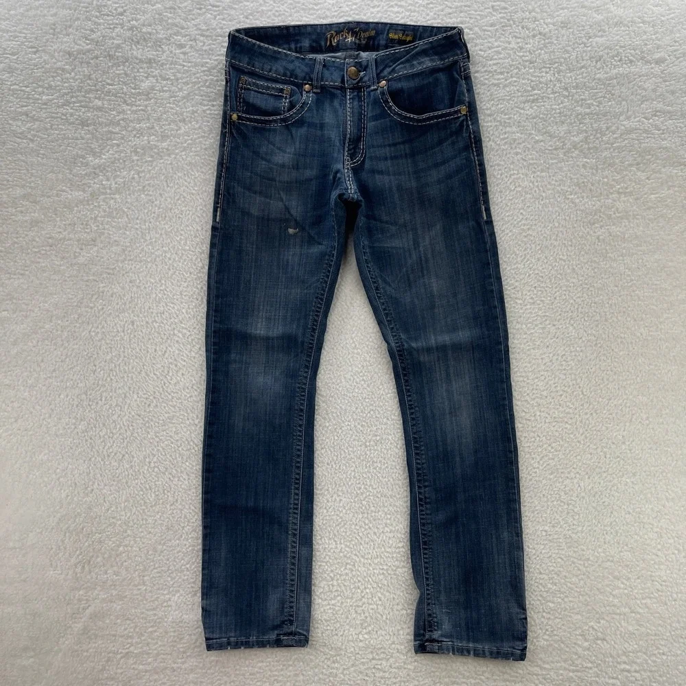 Wrangler Rock 47 Jeans Mens 33x36 Blue Denim Slim Straight Cowboy Rodeo Ranch